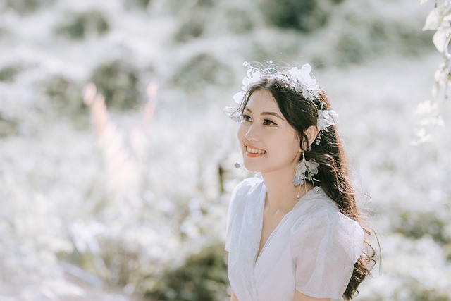 woman, asian, model, white dress, headdress, hairstyle, portrait, young woman, smile, smiling, happy, asian woman, modeling, pose, posing, woman, woman, woman, woman, woman, asian, smile, asian woman, asian woman, asian woman, asian woman